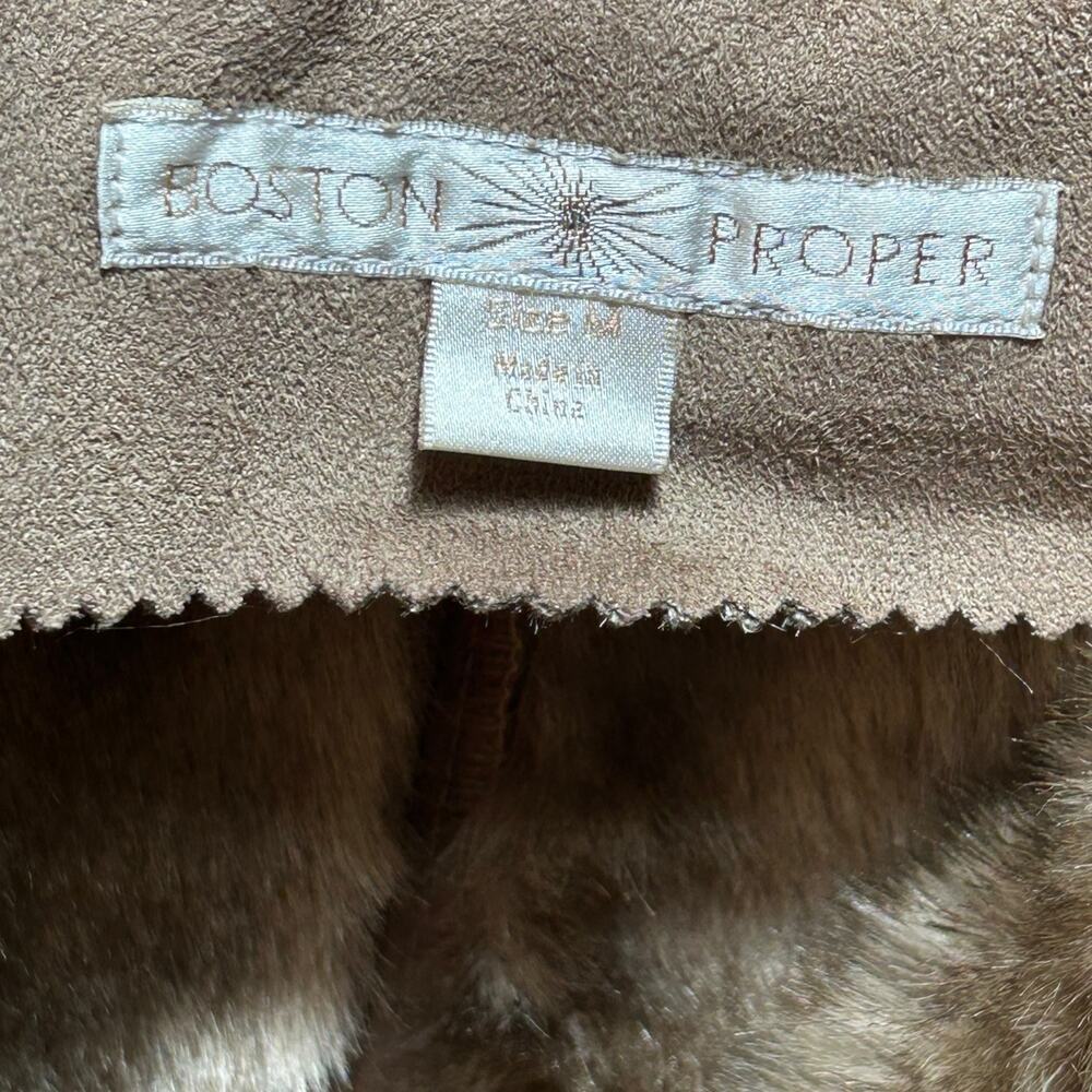 Boston Proper Faux Suede Faux Fur Coat Women’s M Tan Waterfall Jacket Stylish - Picture 2 of 5
